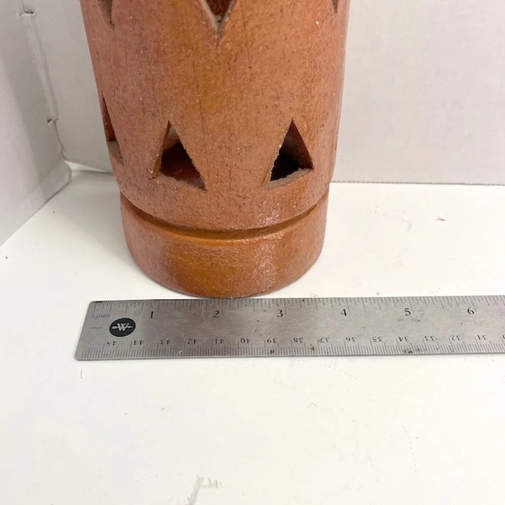 Vintage Chunky Terracotta Ceramic Luminary Triangle Cutout Candle Lantern